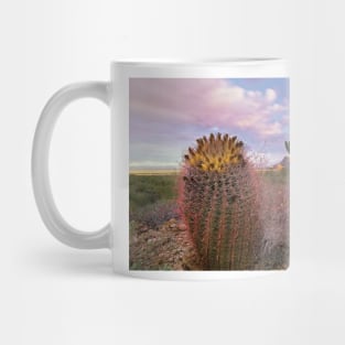Saguaro And Giant Barrel Cactus With Panther And Safford Peaks In Distance Saguaro National Park Mug
